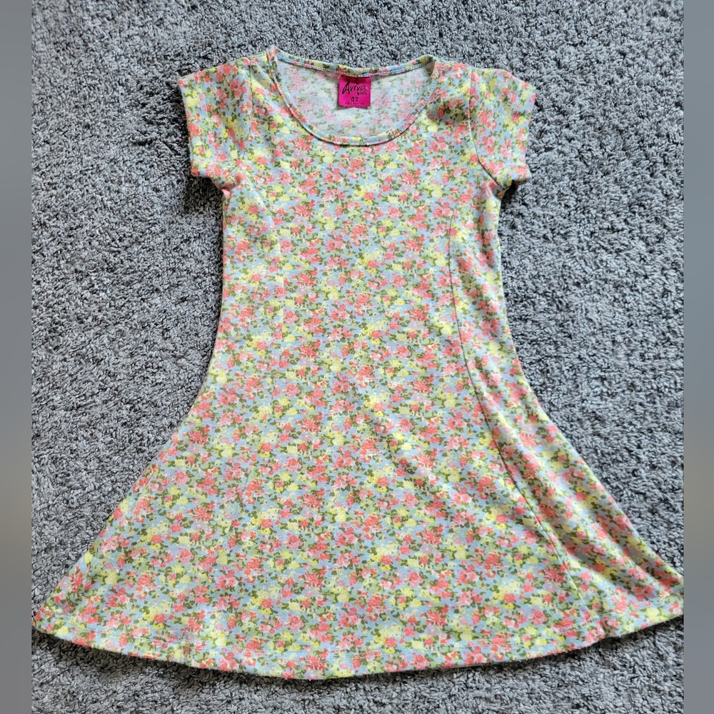 Floral Aviva Kids Dress Size 4T Yellow & Coral Colors